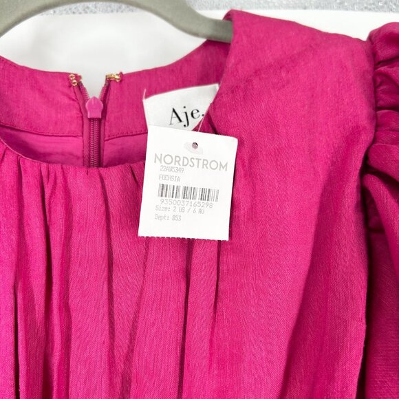 NWT Aje Admiration Asymmetric Linen Blend Cutout Mini Dress in Fuschia - Picture 8 of 13